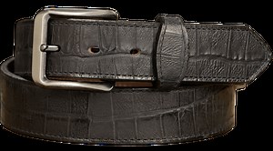 The Chomper: Mens Black Alligator-Stitched Leather Belt - 1.50"