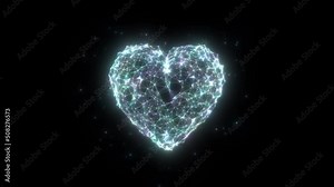 3D abstract heart shape is assembled from dots and lines. Isolated transparent background. 3D rendering.