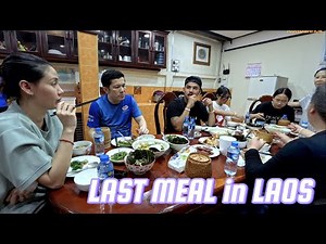 A dinner for the American going back home. Eating Lao traditional food together