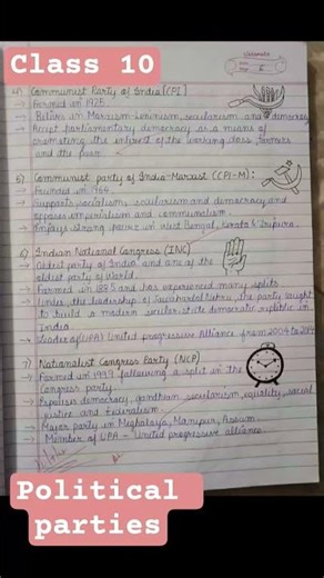 Clas10 Civics |Political Parties|Handwritten Notes| LearningEveryday7#class10sstpreparation #shorts
