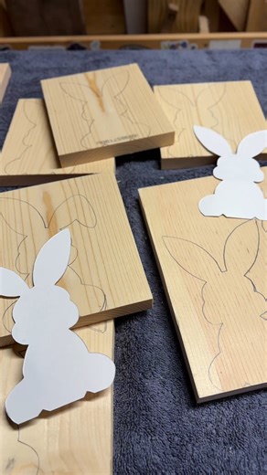 🐰✨ From blank wood to hoppin' cute bunnies! The DIY process: tracing the template, cutting, and painting these adorable wooden bunnies. We're not done yet...heart noses and ribbon are coming soon! Perfect for Easter decor, tiered trays, or spring gifts! #WoodBunnies #DIYCrafts #EasterCrafts #Woodworking #HandmadeBunny #SpringDecor #WoodArt #DIYProject #BunnyMaking #CraftingFun #EasterDIY #HandmadeDecor" | Knots & Grains Woodworking