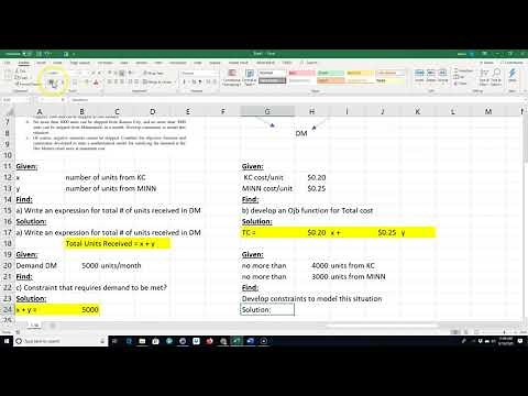 How to set up a Linear Programming Problem on Excel