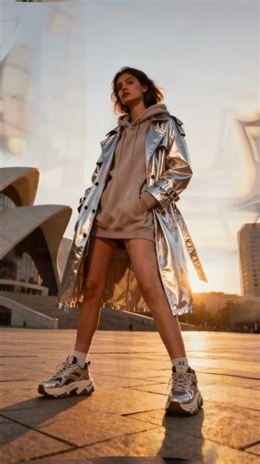 Metallic Street Style at Sunset – Urban Fashion Vibes