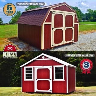 6.9K views · 25 reactions | Two buildings, two options: Derksen's standard line with a 5-year warranty vs. the Best Value line with a 3-year warranty. Quality meets affordability - which one will you choose?  | Derksen Portable Buildings | Facebook