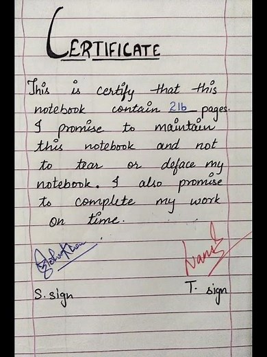 Write a certificate for 1st page of notebook || Certificate for 1st page of notebook