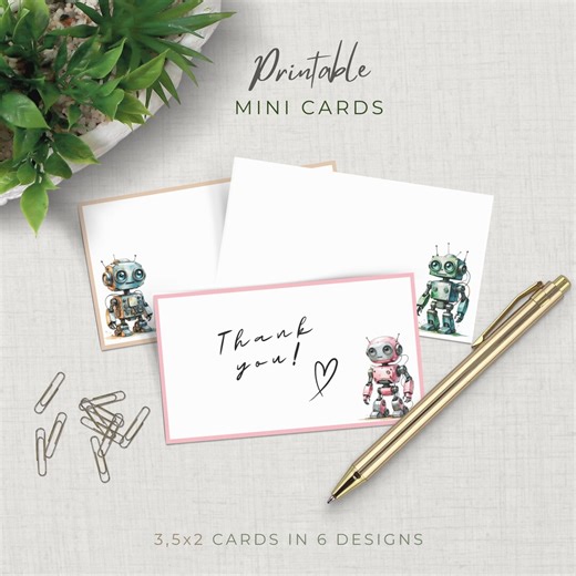 Robot Mini Cards for All Occasions, Printable Set, Instant Download, Gift Enclosure Tags, Classroom Notes, 6 Designs - Etsy