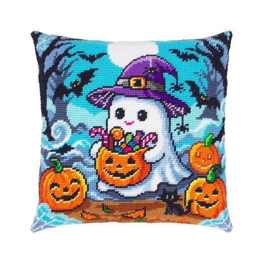 DIY Needlepoint Pillow Kit "ghost and Treats" | Tapestry Cushion, Tent Stitch Embroidery Kit, Needlecraft Pillow, Printed Canvas 16x16 In - Etsy