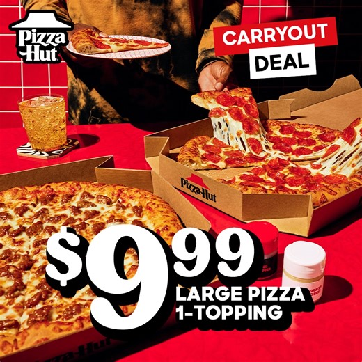 The perfect pizza deal is here—choose your favorite topping on a large pizza for only $9.99 with carryout! 🍕 | Pizza Hut