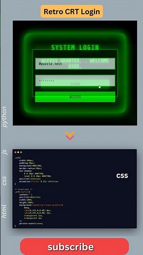 Retro CRT Login Screen 💻📺 | Old Hacker UI Effect 🔥 #Coding #Frontend #Shorts