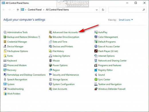 Add Advanced User Accounts to Control Panel in Windows