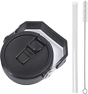 Replacement Tumbler Lid for Stanley IceFlow 20 oz 30 oz Flip Straw Lid with Reusable Straw,Cleaning Brush (Black, 20oz & 30oz)