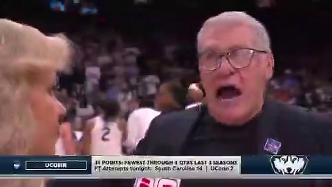 Geno Auriemma: "There were 6 fouls called that quarter. All of 'em against us. And they've been beating the sh*t out of our guys down there the entire game... This is ridiculous. Their coach rants and raves on the sideline, and calls the referees some names you don't wanna hear."