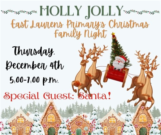 3.5K views · 17 reactions | Please plan to join us at Holly Jolly Night! There will be a kindergarten PTO performance at 5:00 followed by special math activities in the classrooms at 5:30 and 6:00. Santa will be making an appearance starting at 5:30 for pictures and, as always, we'll have some fun extra activities in the gym! | East Laurens Primary School | Facebook