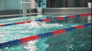 Woman professional swimmer swims in the pool, young woman swimming and training in the water.