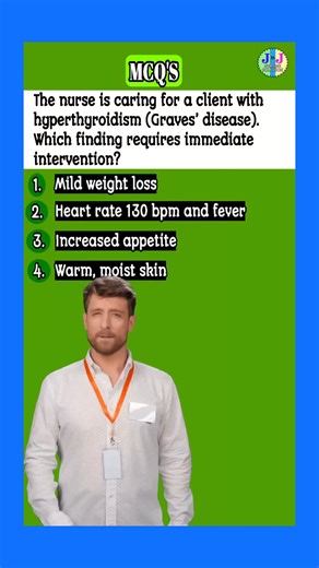 The nurse is caring for a client with hyperthyroidism (Graves’ disease). Which finding requires immediate intervention. #hyperthyroidism #gravesdisease #nurse #nursing #nursingschool #nursestudent #nursefluencer #medical #doctor #medicalprofession #mnemonics #mcq #nclex #nclexmcq | JnJ Nursing Solution