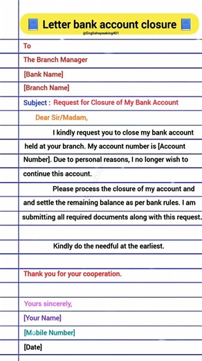 Bank Account Close Karne Ka Application | Account Closure Letter Format | Bank Letter || #shorts