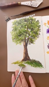 Oak tree painting on sketchbook #acrylicpaints | Suzanqwqart