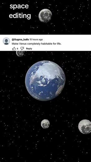 Making Venus Habitable for Life. Description:; In this Universe Sandbox simulation, we explore what it would take to transform Venus into an Earth-like world. From cooling the atmosphere and reducing CO, to adding oceans and adjusting its rotation-see how we could turn this hellish planet into a second Earth. Watch the planet evolve in real-time as we simulate climate changes, orbital adjustments, and atmospheric engineering. Is it even possible to terraform Venus? Let's find out. Making Venus h