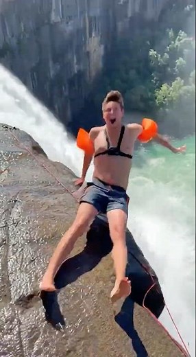 Falls Off a Waterfall… but Kids’ Arm Floaties Save Him 💦
