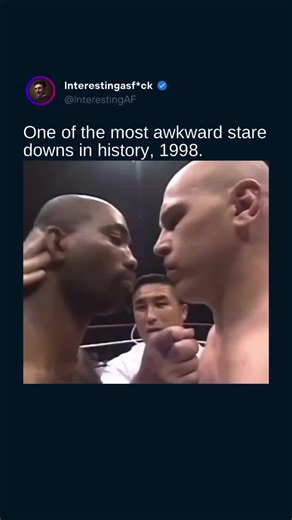 Maurice Smith Vs. Mike Bernardo was five round bout. The start, however, was the moment that would go down in history as one of the most awkward stare downs in history. Maurice Smith (left) would kiss Mike Bernardo (right).