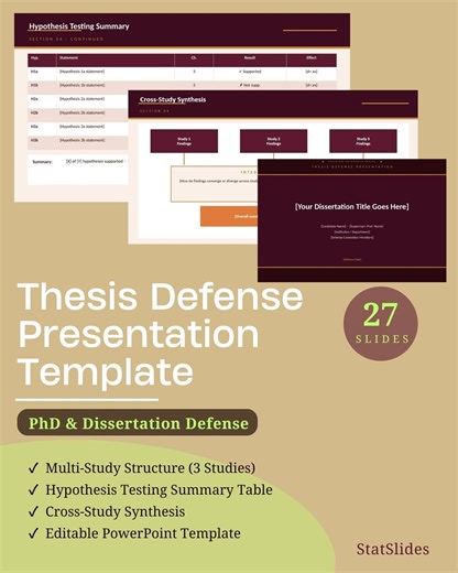 Thesis Defense Presentation Template | Phd Dissertation | 27 Editable Powerpoint Slides With Statistical Tables & Results - Etsy