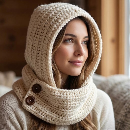 Hooded Crochet Cowl Pattern PDF - Chunky Button Scarf & Winter Neck Warmer - Toddler and Adult Sizes - Etsy