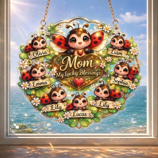 Personalized Ladybug Family Suncatcher, Custom Mom Gift With Kids Names, Mother’s Day Gift, Grandma Gift, Cute Window Decor - Etsy