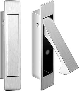 Hicarer 2 Pcs Pocket Door Pull Handle 3.54'' Stainless Steel Pocket Edge Hidden Door Hardware Mount Flush Pull Handle Recessed Drawer Pulls for Sliding Closet Cabinet Bathroom