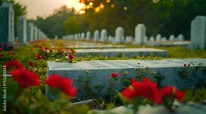 the rows of white headstones in a military cemetery
