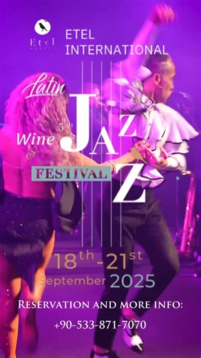 GILLHAM VINEYARD on Instagram: "ETEL JAZZ proudly presents the 5th Annual Etel International Jazz & Wine Festival – 2025 ✨ An unforgettable celebration of Latin rhythms, dance, and fine wine at Gillham Vineyard Hotel. 🍷🎶💃 From 18th to 21st September, join us every evening for a tradition that has become one of the island’s most anticipated festivals. Don’t miss the magic. ETEL JAZZ 2025 — Let the rhythm begin! 🎷🍇 ✨Reservations & more info: +90-533-871-7070"