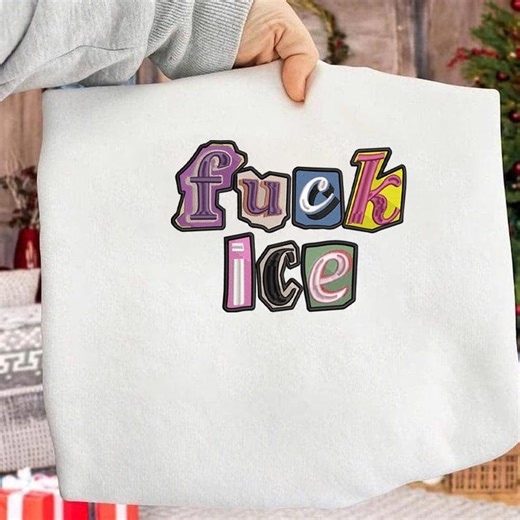 Embroidered Anti ICE Design, Magazine Letter Design, Anti Maga Design, Activist Protest Tee, No Human Is... - Etsy