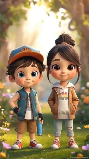 Adorable Chibi Kids with Cute Golden Retriever Puppy in Magical Garden 🌸🐶 | Ultra HD #shortvideo