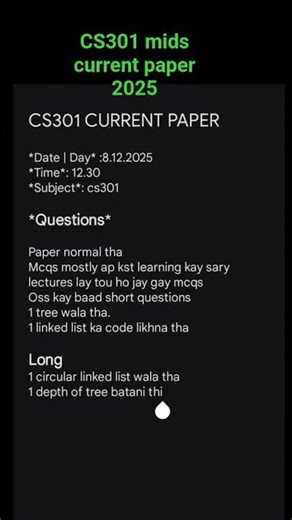 CS301 Midterm current paper 2025 #vu #vuexams #cs301
