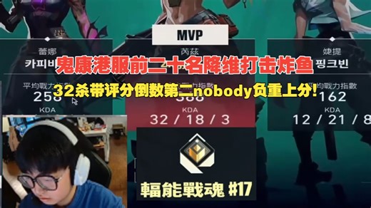 鬼康港服前二十名降维打击炸鱼，32杀带评分倒数第二nobody负重上分！