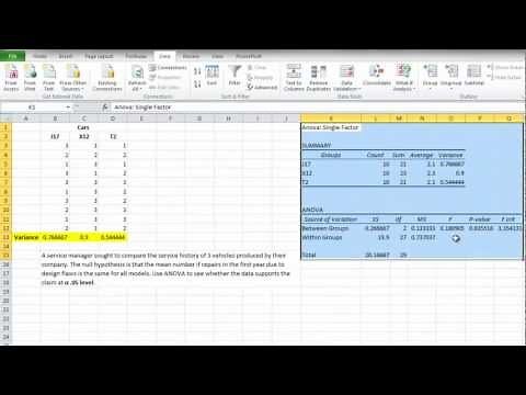 How to Use Single Factor Anova - Excel 2010
