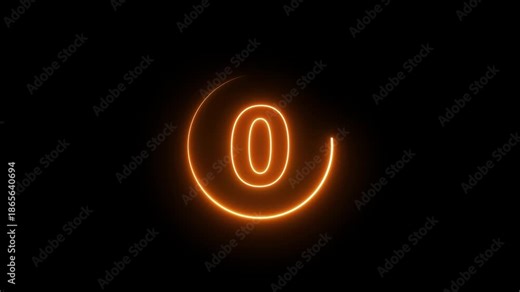 Neon bright glowing countdown timer from 5 to 0 seconds. Neon glowing countdown timer 5 second animation .Neon Countdown on black background. Neon bright glowing countdown timer 4k on transparent.