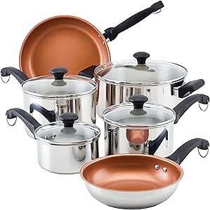 Farberware Classic Traditions Stainless Steel Cookware/Pots and Pans Set, Good for All Stovetops (Gas, Glass Top, Electric & Induction), 14 Piece - Silver