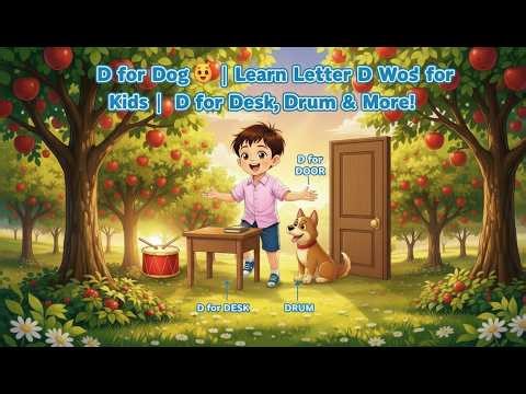 D for Dog 🐶 | Learn Letter D Words for Kids | D for Desk, Door, Drum & More!