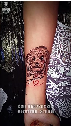 🐶 Pet Portrait Tattoo | Dog Tattoo with Name ❤️