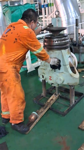 Seating Process Of A Giant Marine Engine Exhaust Valve On A Stand