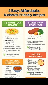 4 Easy, Affordable Diabetes-Friendly Recipes Your Blood Sugar Will Thank You For Managing diabetes doesn’t require expensive ingredients or complicated cooking. These four easy, budget-friendly recipes focus on fiber, balanced carbs, and healthy fats to help keep blood sugar steady while still tasting great. Simple food, smart choices, and meals you can actually enjoy every day. Take control of your diabetes with my practical management eBook, https://taplink.cc/vitahive_health #diabetes #diabet