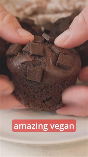 Vegan Double Chocolate Muffins #plantbased #veganbaking #veganrecipes #dairyfree