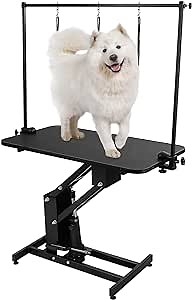 AthLike Hydraulic Pet Dog Grooming Table for Small/Medium/Large Dogs, Heavy Duty Professional Grooming Table w/Overhead Arm&3 Nooses, Oversized Trimming Drying Table, Range 22-39in, 400LBS, 43''/Black