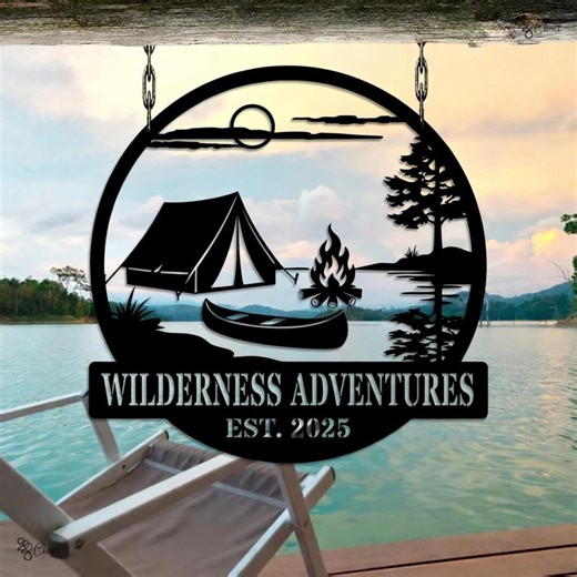 Personalized Camping Metal Sign, Wilderness Adventures Camp Sign, Custom Lake Camping Sign, Rustic Campfire Cabin Decor - Etsy