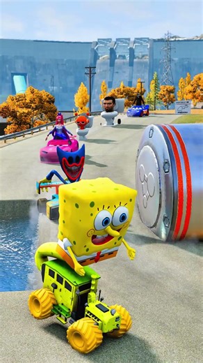 Cameraman & Skibidi toilet & Barbie & Spider & Spanchbob Vs Bollard In Beamng drive