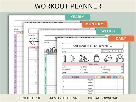 Workout Planner, Exercise Log, Training Program, Fitness Journal, Performance Plan, Activity Schedule, Progress Tracker, Gym Routine - Etsy
