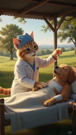 The cat doctor treats the patient.😺💉💊🐶