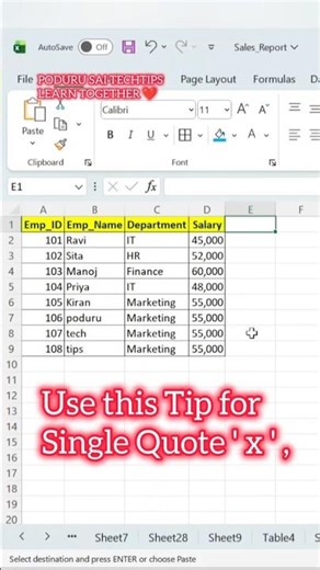 Day 45 - Excel Formula Hack | Convert Values to SQL Format #excel #shorts #podurutechtips
