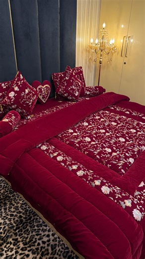 Al Habib Handloom - Luxury Bedding For Every Home. | Red velvet Wedding Bed Set 10 Pcs - . Details :- . 1pc - Heart Cushion . 1pc - bolster Cover . 2pc- Cushion . 2pc - Bolster . 2pc-... | Instagram
