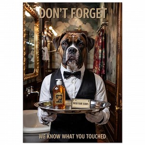 Boxer Butler Toilette Poster - Retro Badezimmer Kunst im Vintage Print Stil